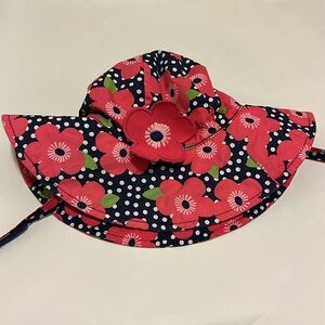 Girls Gymboree Hot Pink Navy Blue Summer Floral Polka Dot Hat size 4-5T